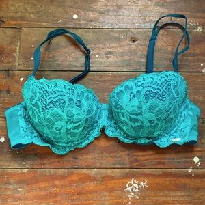 Pink Victoria’s Secret Teal Floral Lace Date Push Up Bra 34B